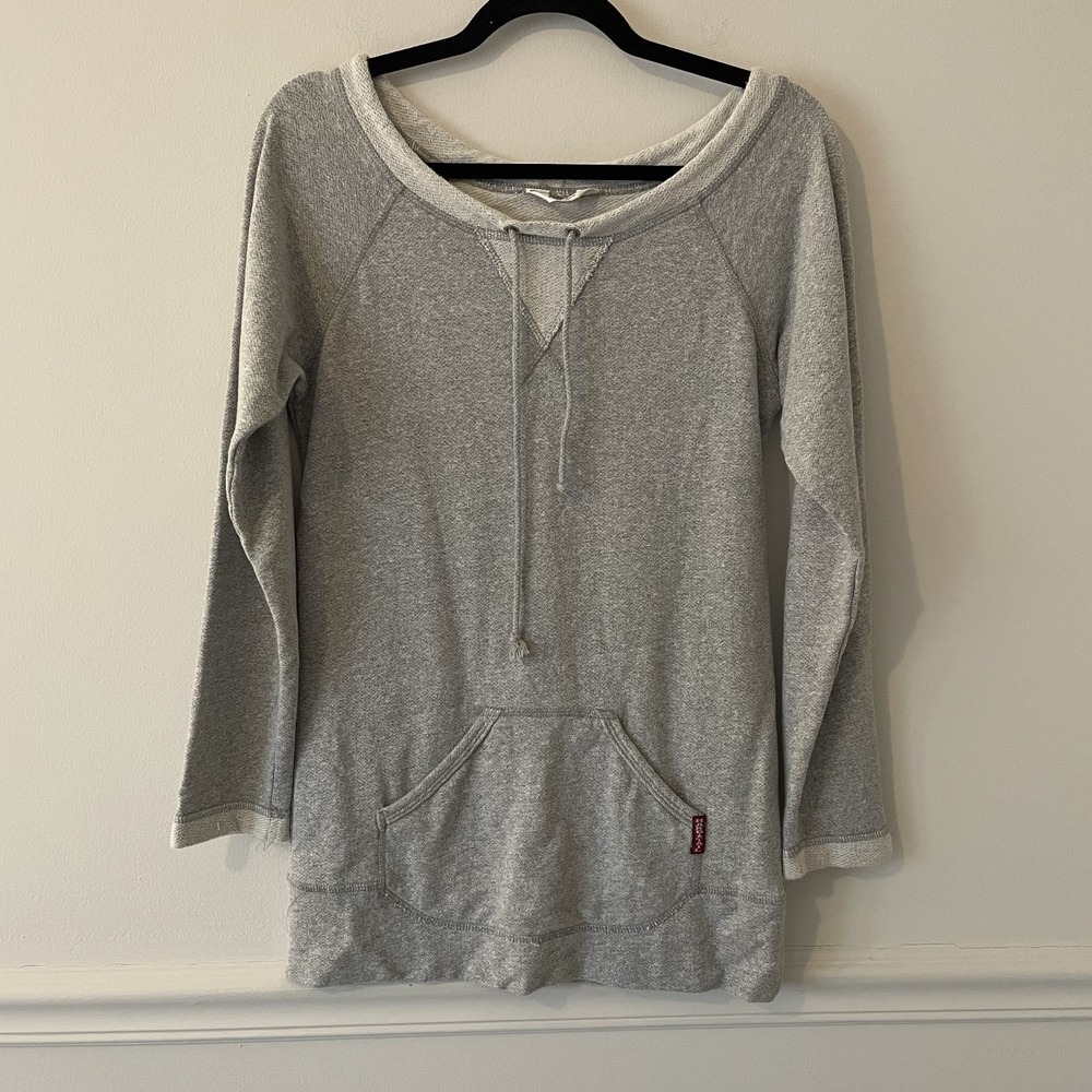 Hard Tail Forever Long Pullover‎ Sweatshirt Gray XS Athleisure Lounge Drawstring